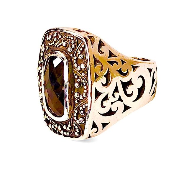 LOIS HILL Sterling Silver Smokey Topaz Granulated Caviar Cut Out Cocktail Ring - Picture 5 of 17